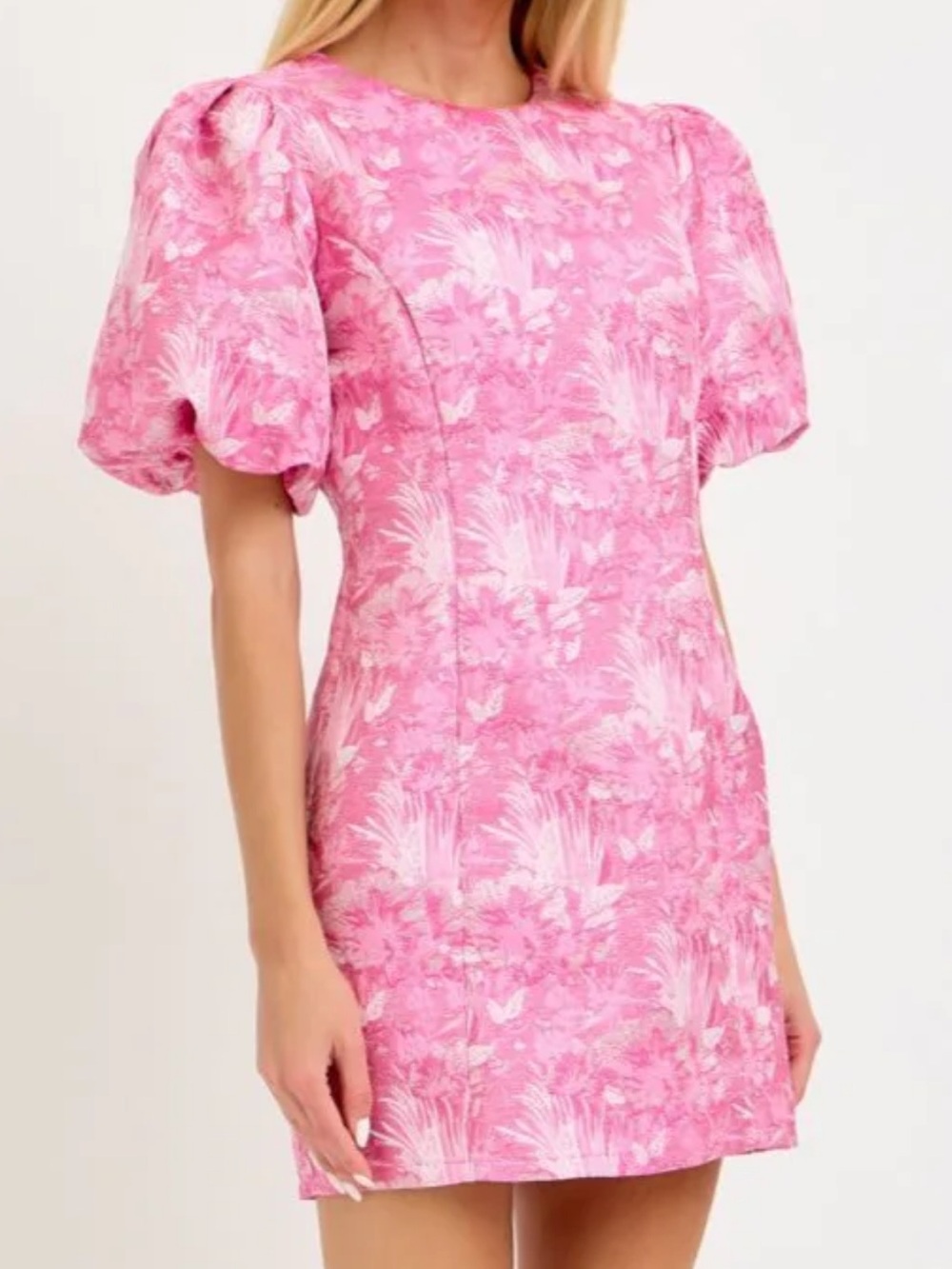 Lena Metallic Jacquard Ballon Sleeve Mini Dress Size Med